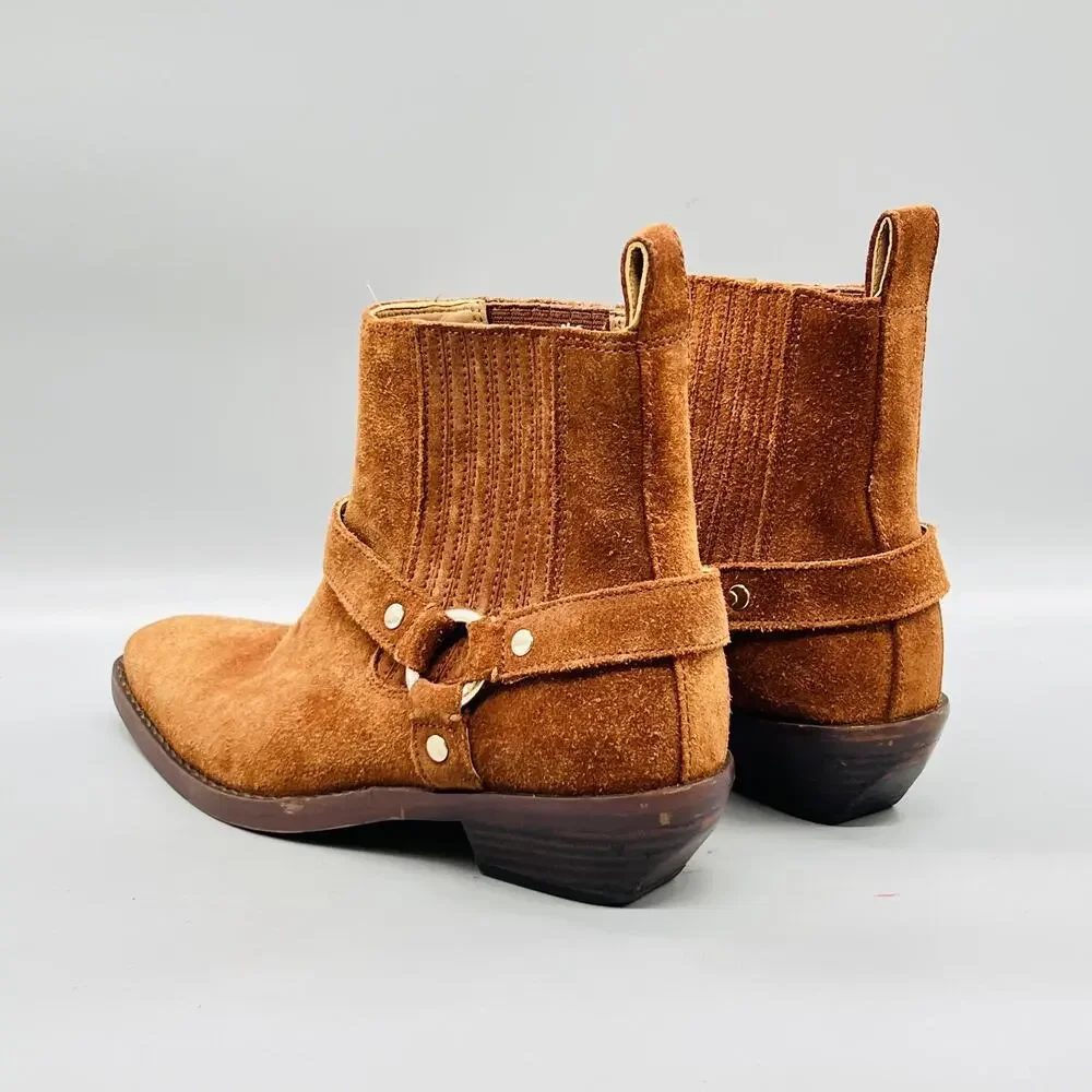 Madewell Boots Womens 7.5 Brown Suede Western Harness Ankle Low Heel Shoes